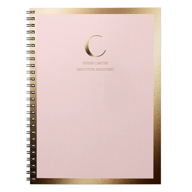 Caderno Espiral Monograma Dourado cor-de-rosa (Frente)