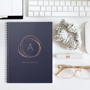 Caderno Espiral Monograma Dourado de Azul e Faux