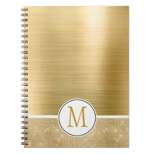 Caderno Espiral Monograma Dourado de brilho Sparkle