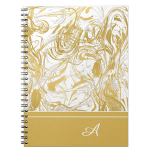 Caderno Espiral Monograma Dourado de Mármaco Branco