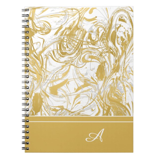 Caderno Espiral Monograma Dourado de Mármaco Branco (Frente)