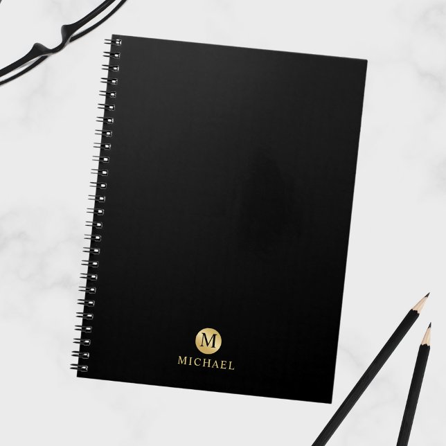 Caderno Espiral Monograma Dourado e Preto de Luxo (Criador carregado)