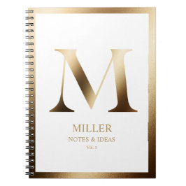 Caderno Espiral Monograma Dourado Elegante | Branca
