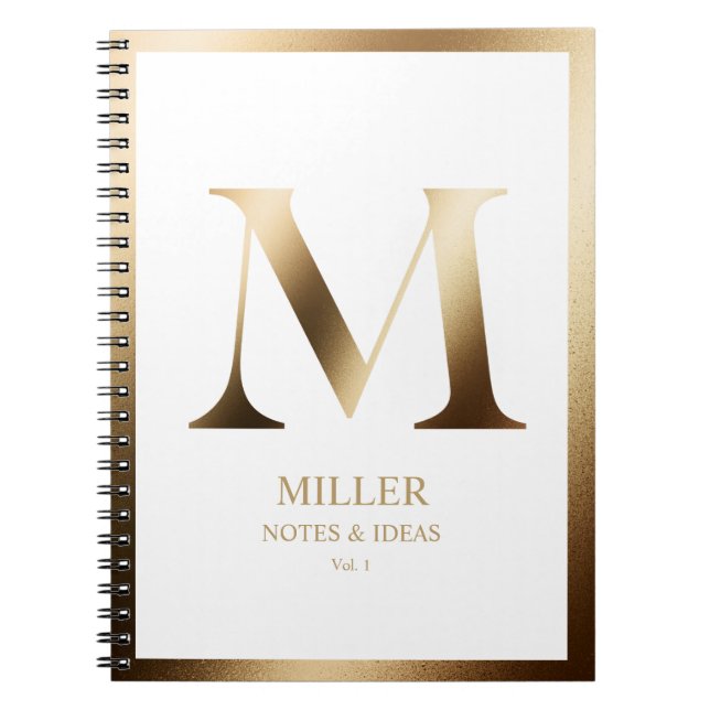 Caderno Espiral Monograma Dourado Elegante | Branca (Frente)