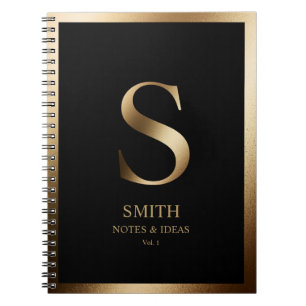 Caderno Espiral Monograma Dourado Elegante Branco