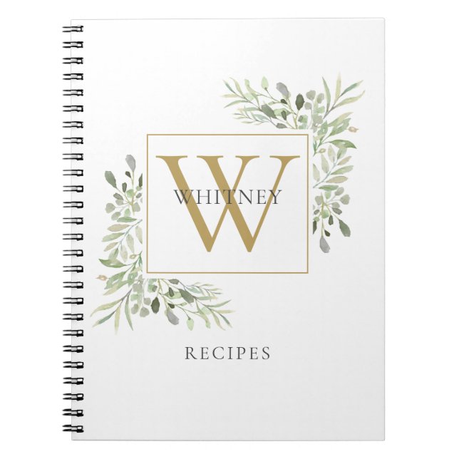 Caderno Espiral Monograma Dourado Elegante - Livro de receitas da  (Frente)