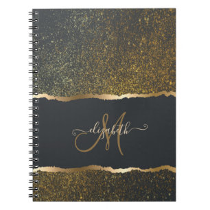 Caderno Espiral Monograma Dourado Elegante Moderno