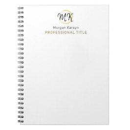 Caderno Espiral Monograma Dourado Elegante Simples e Branco