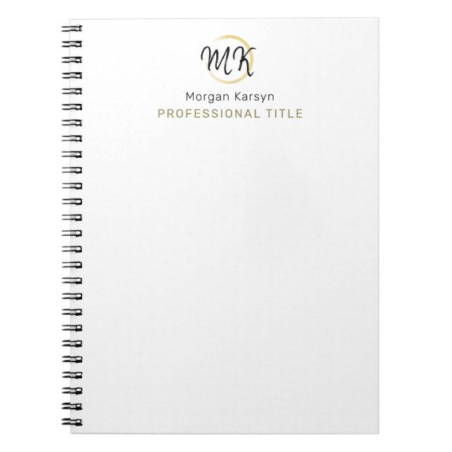 Caderno Espiral Monograma Dourado Elegante Simples e Branco (Frente)