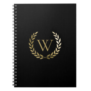 Caderno Espiral Monograma Dourado Laurel Wreath Elegante