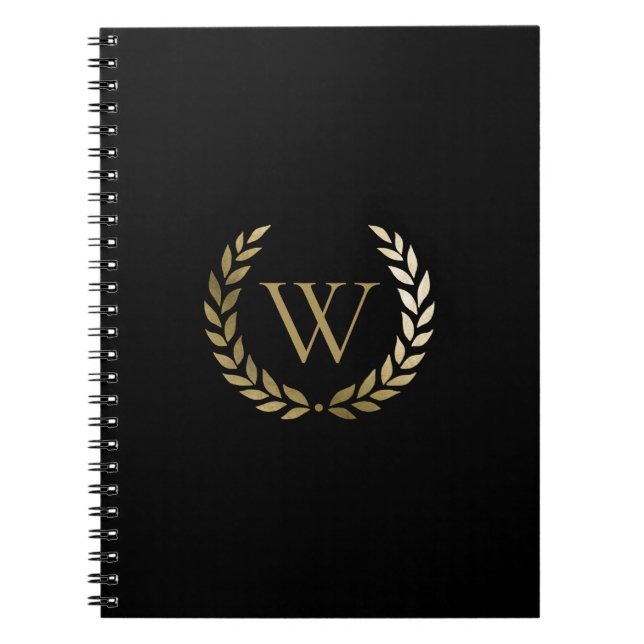 Caderno Espiral Monograma Dourado Laurel Wreath Elegante (Frente)