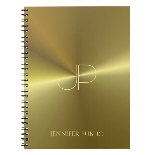 Caderno Espiral Monograma Dourado Metálico Moderno - Modelo (Frente)