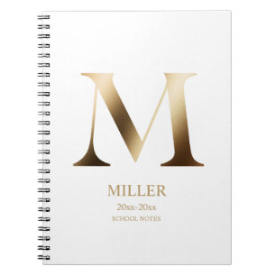 Caderno Espiral Monograma Dourado Personalizado   Branca