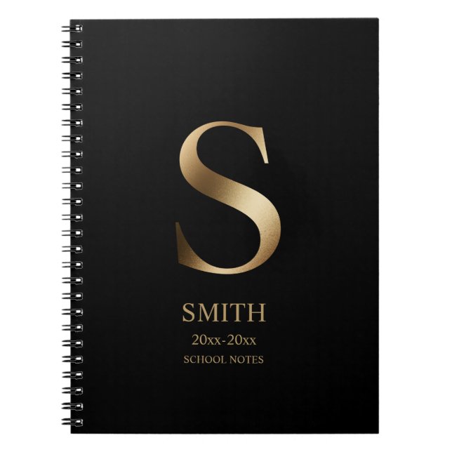 Caderno Espiral Monograma Dourado Personalizado | Branco (Frente)
