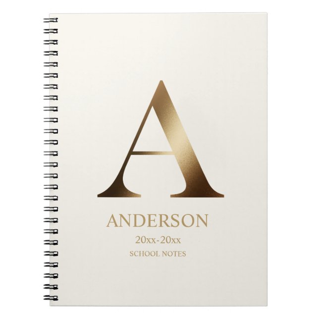 Caderno Espiral Monograma Dourado Personalizado | Desligado Branco (Frente)