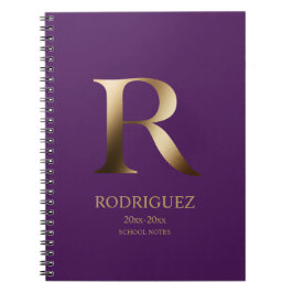 Caderno Espiral Monograma Dourado Personalizado | Roxa
