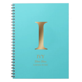 Caderno Espiral Monograma Dourado Personalizado | Turquesa