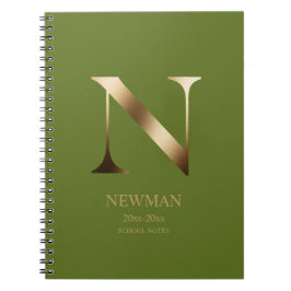 Caderno Espiral Monograma Dourado Personalizado | Verde-oliva