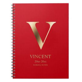 Caderno Espiral Monograma Dourado Personalizado | Vermelha