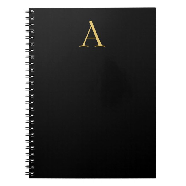 Caderno Espiral Monograma Dourado Preto (Frente)