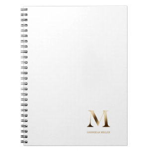 Caderno Espiral Monograma Dourado simples   Branca