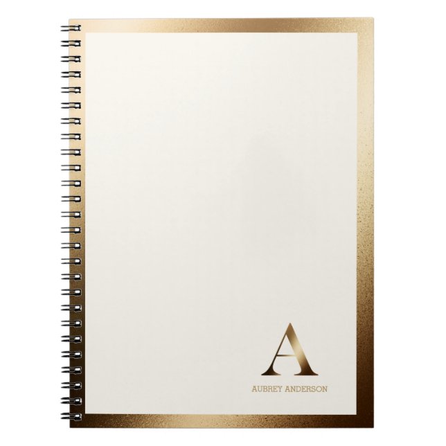 Caderno Espiral Monograma Dourado Simples com Moldura Dourada | Iv (Frente)