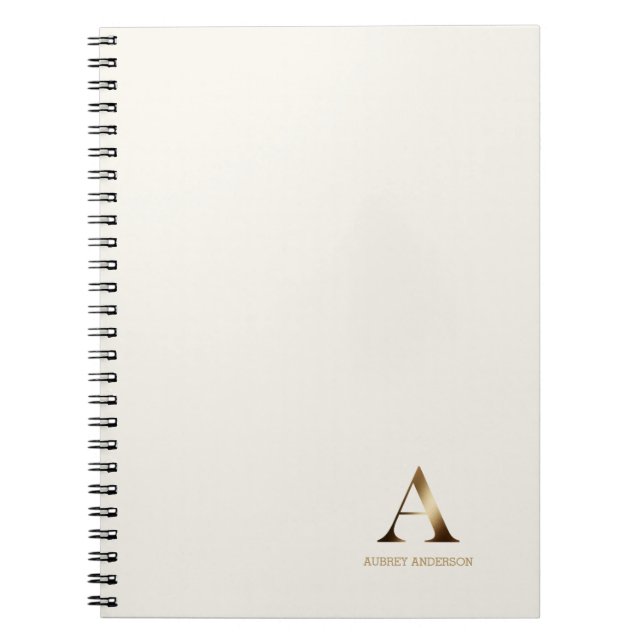 Caderno Espiral Monograma Dourado simples | Ivory Off White (Frente)
