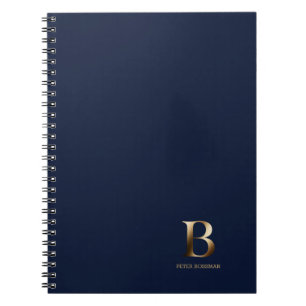 Caderno Espiral Monograma Dourado simples Notebook azul marinho