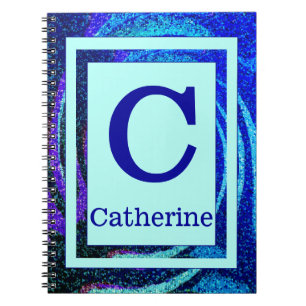 Caderno Espiral Monograma e nome azuis do quadro do mosaico do