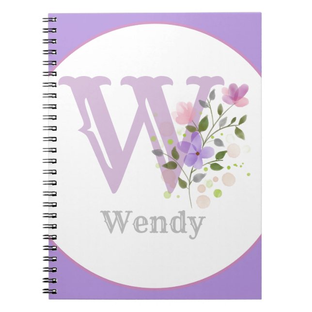 Caderno Espiral Monograma e Nome com Flores (Frente)