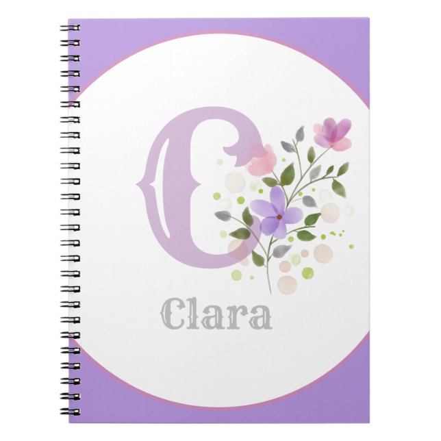 Caderno Espiral Monograma e Nome com Flores (Frente)