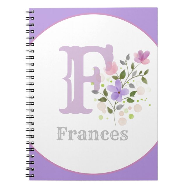 Caderno Espiral Monograma e Nome com Flores (Frente)