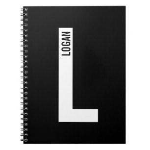 Caderno Espiral Monograma e Nome de Negrito Personalizado Moderno