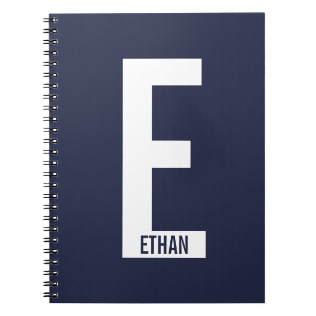 Caderno Espiral Monograma e Nome de Negrito Personalizado Moderno (Frente)