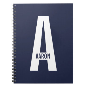 Caderno Espiral Monograma e Nome de Negrito Personalizado Moderno