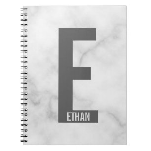 Caderno Espiral Monograma e Nome de Negrito Personalizado Moderno