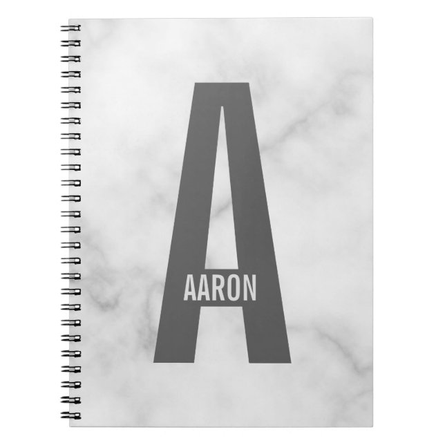 Caderno Espiral Monograma e Nome de Negrito Personalizado Moderno (Frente)