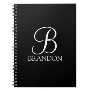 Caderno Espiral Monograma e Nome de Script Personalizado Preto