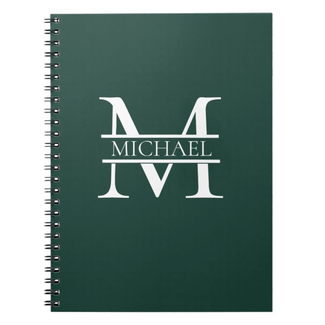 Caderno Espiral Monograma e nome Elegante Emerald Verde Personaliz (Frente)