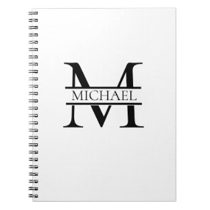 Caderno Espiral Monograma e Nome Elegante Personalizados Branco
