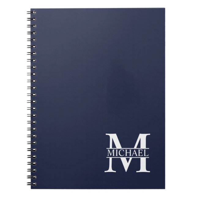 Caderno Espiral Monograma e Nome Personalizados Azul-marinho (Frente)