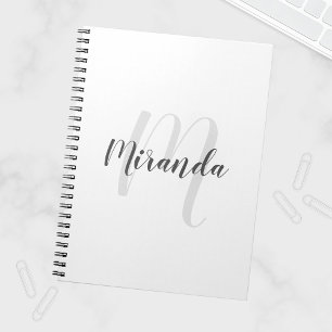 Caderno Espiral Monograma e Nome Personalizados de Script Moderno