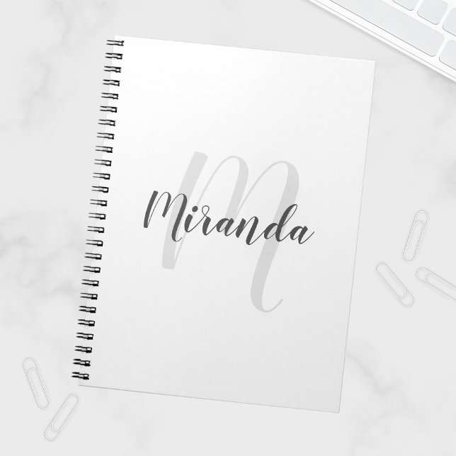 Caderno Espiral Monograma e Nome Personalizados de Script Moderno (Criador carregado)