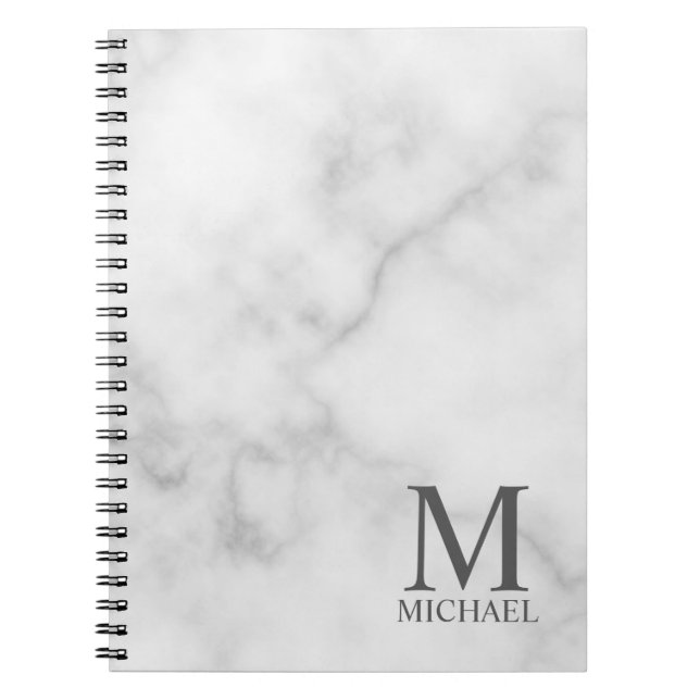 Caderno Espiral Monograma e Nome Personalizados do Marble Branco (Frente)