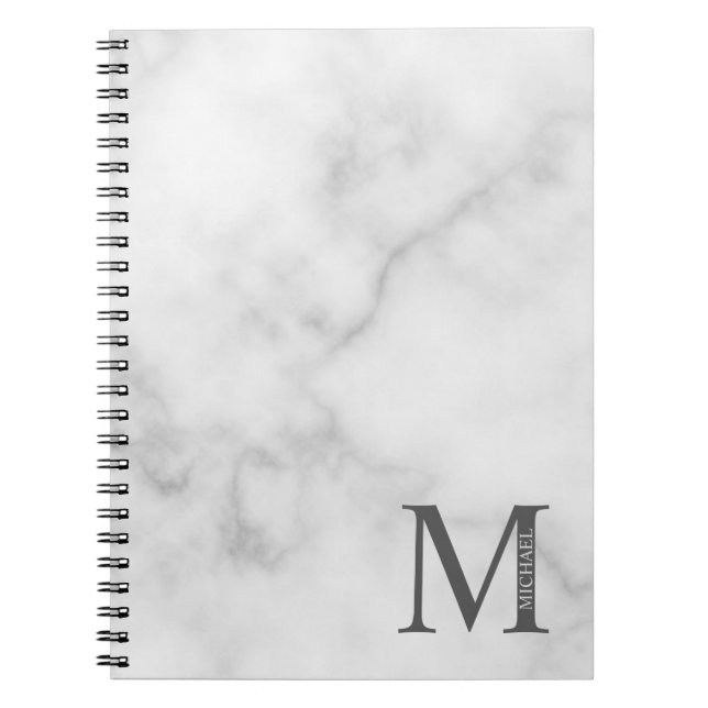 Caderno Espiral Monograma e Nome Personalizados do Marble Branco (Frente)