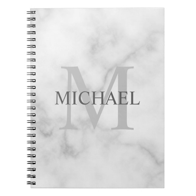 Caderno Espiral Monograma e Nome Personalizados do Mármaco Branco  (Frente)