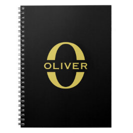 Caderno Espiral Monograma E Nome Preto E Dourado Personalizado