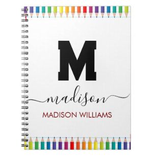 Caderno Espiral Monograma Elegante branco preto Escrito Escritório