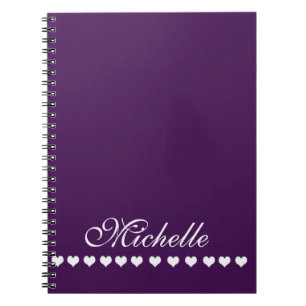 Caderno Espiral Monograma Elegante Corações Brancos Borrão