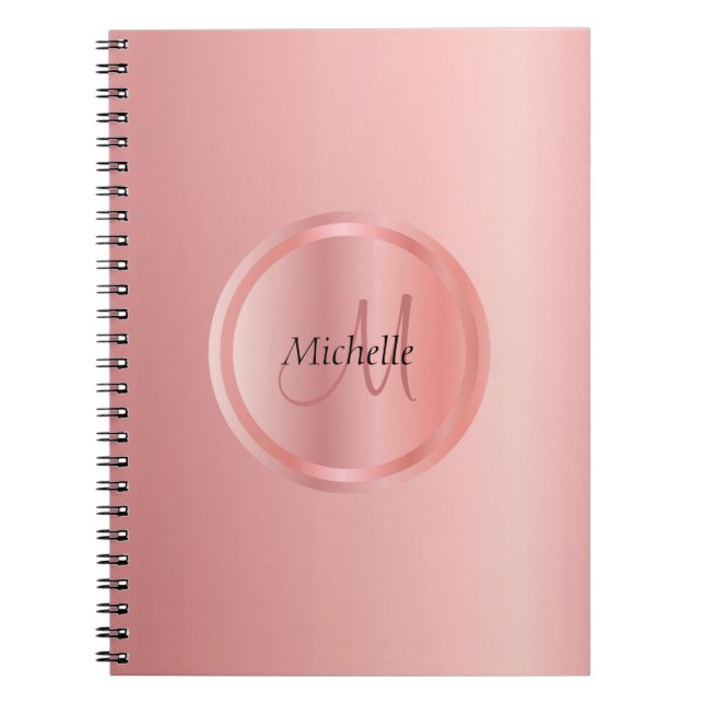 Caderno Espiral Monograma Elegante de Modelo Dourado com Rosa pers (Frente)